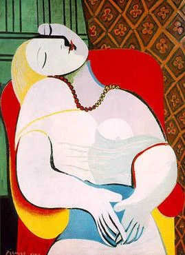Le Rêve by Pablo Picasso — colourful portrait of a dreaming woman